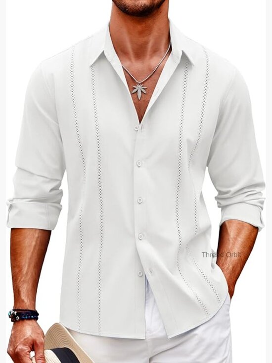 Other - Men's Cuban Guayabera Shirt Long Sleeve Button Down Summer Beach Casual